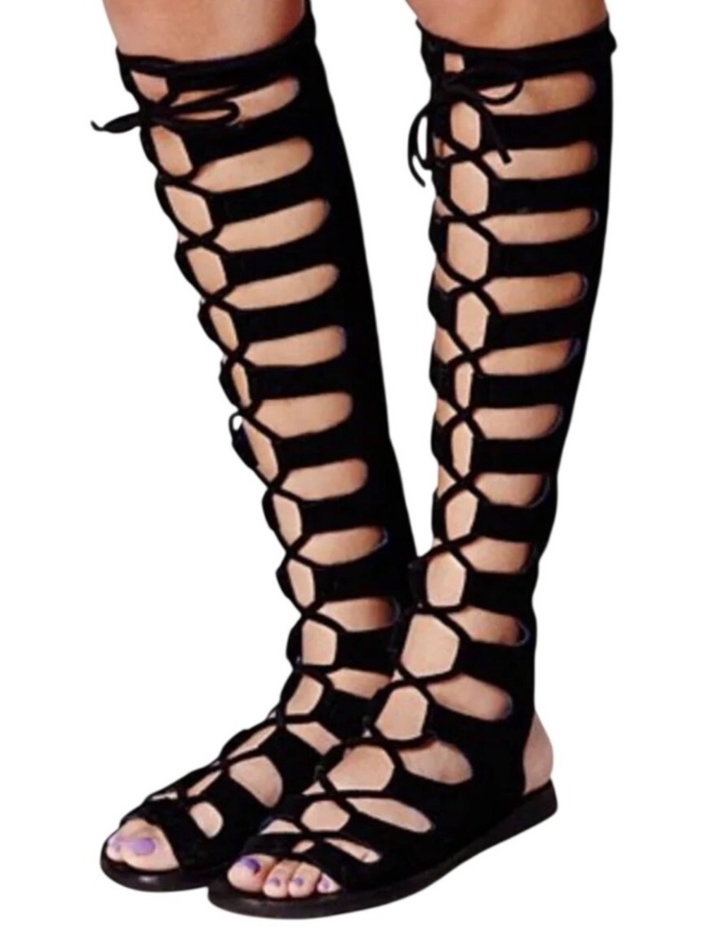 Jeffrey Campbell Black Suede Gladiator Knee-High Sandals